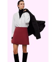 Kadın Basic Yüksek Bel A line Mini Etek Kemerli Günlük Hafta Sonu Yaz Aylarının Vazgeçilmezi (Koyu Bordo)