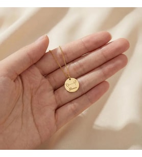 Kişiye Özel 925 Ayar Gümüş Minimal Köpek Figürlü Disk İsim Kolye (Gold)
