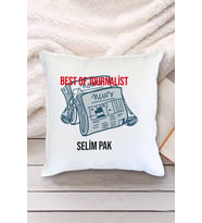 Kişiye Özel Gazeteciler ve Basın Bayramı Tasarımlı Yastık (Beyaz)