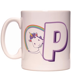 P Harfi Unicorn Boynuzlu At Tasarım Renkli Harfli Kupa Bardak
