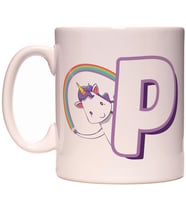 P Harfi Unicorn Boynuzlu At Tasarım Renkli Harfli Kupa Bardak