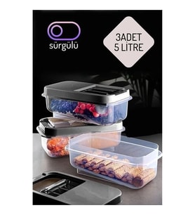 Erzak Bakliyat Saklama Kabı 3 Lü Set 5 Lt Antrasit 717743