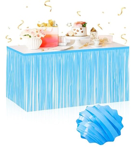 Kendinden Yapışkanlı Makaron Mavi Püsküllü Masa Eteği – 75 x 275 cm Parti Süslemesi (5343)