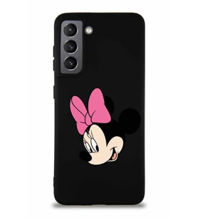 Samsung Galaxy S21 Soft Premier Kapak Minnie Mouse-B Tasarımlı Silikon Kılıf - Siyah (Şeffaf)