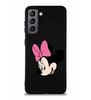 Samsung Galaxy S21 Soft Premier Kapak Minnie Mouse-B Tasarımlı Silikon Kılıf - Siyah (Şeffaf)