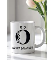 Kişiselleştirilebilir Ö Harfi Tasarımlı 330ml Baskılı Beyaz Seramik Kupa Bardak (Siyah Beyaz Baskili)