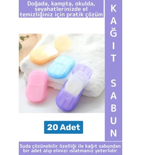 Seyahat Tipi Kamp Outdoor Okul Ofis Hafif Suda Kolay Çözünen Sabunluk Tasarımlı Kağıt Sabun 20 Adet