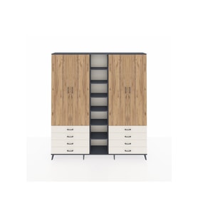 Arges Dolap 10 Raflı 8 Çekmeceli 2 Askılı 220x30x243 Antrasit-Çam/Aytaşı