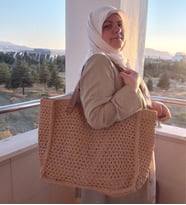 Büyük Boy Plaj Çantası, El Örgüsü Kağıt İp Plaj Çantası, Camel Rengi, 45*60 cm