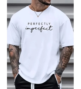 Erkek PERFECTLY Baskılı Tişört Bisiklet yaka yazlık Kısa Kol t-shirt - Beyaz