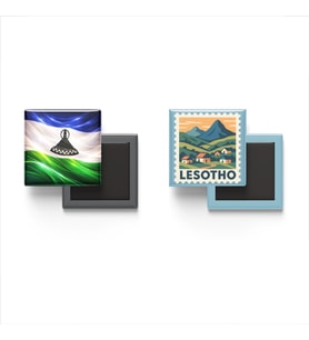 Buzdolap Magnetleri - Lesotho Bayrağı ve Maseru Posta Pulu Tema - 2'li Set Magneti