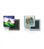 Buzdolap Magnetleri - Lesotho Bayrağı ve Maseru Posta Pulu Tema - 2'li Set Magneti