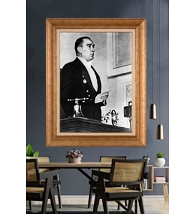Altın Varaklı Çerçeveli Paspartulu Atatürk Tablo TR1446 (Gold)
