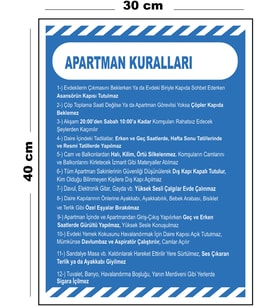 Metal Apartman Kuralları 30cm x 40cm A3 Büyüklüğünde Uyarı Levhası Yönlendirme Tabelası