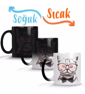 Miau Cat Kedi Sihirli Kupa Bardak Porselen