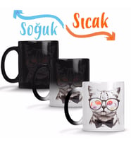 Miau Cat Kedi Sihirli Kupa Bardak Porselen