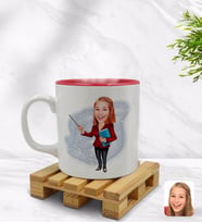 BK Gift Kişiye Özel Kadın Öğretmen Karikatürlü İçi Kırmızı Renkli Kupa Bardak Model 3