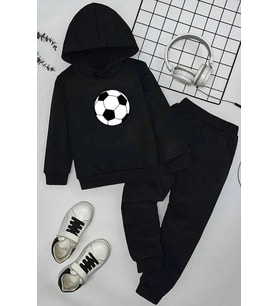 Çocuk Ball Baskılı Eşofman Takımı (Siyah)