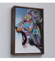 Çerçeveli Renkli Kükreyen Aslan Kanvas Tablo, Pop Art, Sokak Sanatı (Altın)