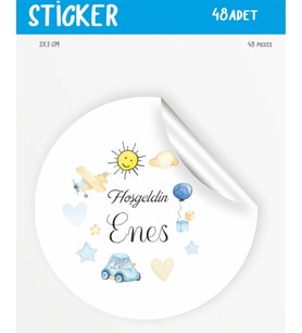 Kişiye özel doğum günü veya Hoşgeldin bebek süs hediylik etiketi. Çap 3cm 48 adet