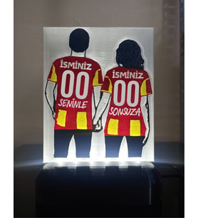 Sevgiliye - Eşe Hediyelik Isme Özel Sarı-Kırmızı Forma Desenli Dekoratif Led Lamba - Kablolu