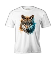 A Wolf with Blue and Yellow Paint Beyaz Erkek Tshirt