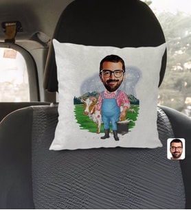 BK Gift Kişiye Özel Çiftçi Karikatürlü Kare Araç Koltuk Yastığı-1