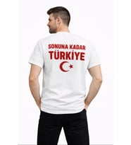 Erkek TÜRKİYE Ay Yıldız Baskılı Taraftar Forma T-Shirt - Beyaz