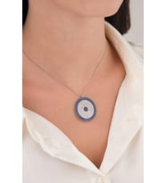 30 mm Gümüş Mavi Lacivert Zirkon Taşlı Göz Nazar Boncuğu Boncuklu Kolye (MAVI-LACIVERT)