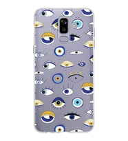PrintiFy Samsung Galaxy J8 ile Uyumlu 1mm Slim Fit Nazar Boncuğu 2 Baskılı Şeffaf  Kılıf