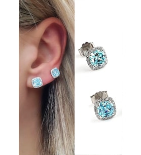 Sky Diamond Blue Aquamarin Taşlı 925 ayar Gümüş küpe
