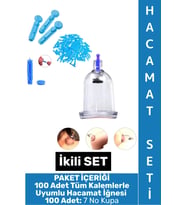 #HacamatSeti Tüm Kalemlerle Uyumlu Parmak Delme 100 Adet İğne 100 Adet 7 No Kupa İkili Hacamat Seti