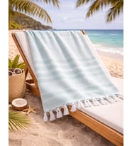 Çizgili Peştamal, Pamuk, Saçaklı, Plaj, Havuz, Spa, Sauna, Spor, Seyahat Havlusu,Su Yeşili