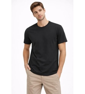 Erkek Bisiklet Yaka Tişört Regular Kalıp Basic Pamuklu Günlük Kullanım T-shirt - Siyah