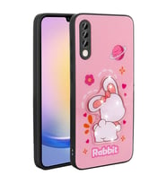 Samsung Galaxy A70 Uyumlu Kılıf Parlayan Kabartmalı İkonik Figürlü Zore Amas Silikon Kapak (Pembe)