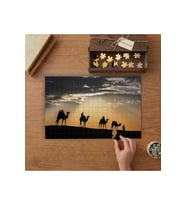 Günbatımı Deve ve İnsan Silüetleri Tasarımı 240 parça Ahşap Puzzle Ahşap Kutuda MP03358
