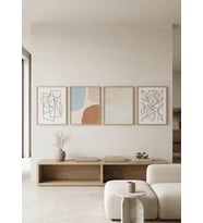 Minimalist Soyut Bitkisel Çizgiler 4’lü Ahşap Çerçeveli Tablo Seti