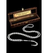 Sertifikalı 99luk Gümüş Tespih 5x7.5mm 42Gr Arpa Kesim, Namaz Tesbihi (Gri)