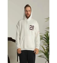 Erkek Sırt Baskılı Oversize Üç İplik Kapüşonlu Sweatshirt - Beyaz