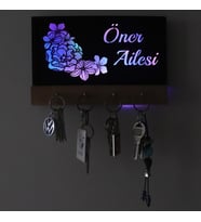Lucenda Işıklı Kişiselleştirilebilir Dekoratif Çiçek Temalı Ahşap Organizer Anahtar Askılığı