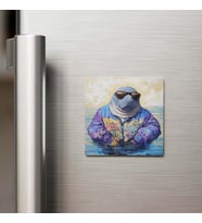 Manatee - Deniz İneği - Güneş Gözlüklü Style - Buzdolap Magneti - 9x9 Cm