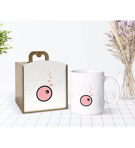 BK Gift Kişiye Özel Ahşap Kutuda Aşık Hücre Tasarımlı Beyaz Kupa Bardak-2