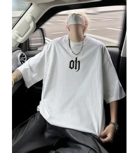 Erkek Kısa Kol Yazlık Tişört Bisiklet Yaka Baskılı Oversize T-Shirt - Beyaz