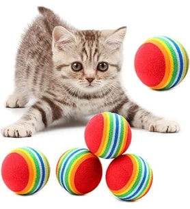 Kedi Köpek Çiğneme Ve Oyun Topu 4 Adet Diş Çıkarma Interaktif Oyuncak Kedi Topu Kedi Oyuncağı