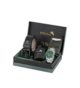 Polo Air Erkek Kol Saati Otomatik Mekanizmalı Cüzdan Kemer Parfüm Seti Gümüş Yeşil Renk PL-7068E3