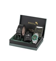 Polo Air Erkek Kol Saati Otomatik Mekanizmalı Cüzdan Kemer Parfüm Seti Gümüş Yeşil Renk PL-7068E3 (Gri - Yeşil)