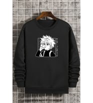Unisex Killua Zoldyck Baskılı Bisiklet Yaka Sweatshirt (Siyah)