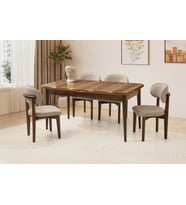Ahşap Salon Yemek Masa Sandalye Takımı 4 Sandalyeli Ortadan Açılır Büyüyen Parlak Ceviz 70x120cm
