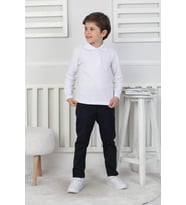 Erkek Çocuk T-Shirt - Okul Tarz- Uzun Kol 5-17 Yaş 12497 MODANINO (Beyaz)