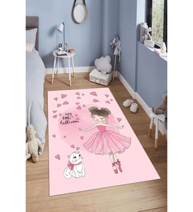 Dijital Baskılı Kaymaz Taban Yıkanabilir Kolay Temizlenir Modern Çocuk Odası Halısı NDÇ-HT-1088 (Pembe)
